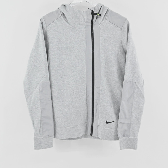 NIKE Womens Advance 15 FZ Hoodie Sz L Activewear Gray Asymmetric Full Zip Jacket - Picture 1 of 14